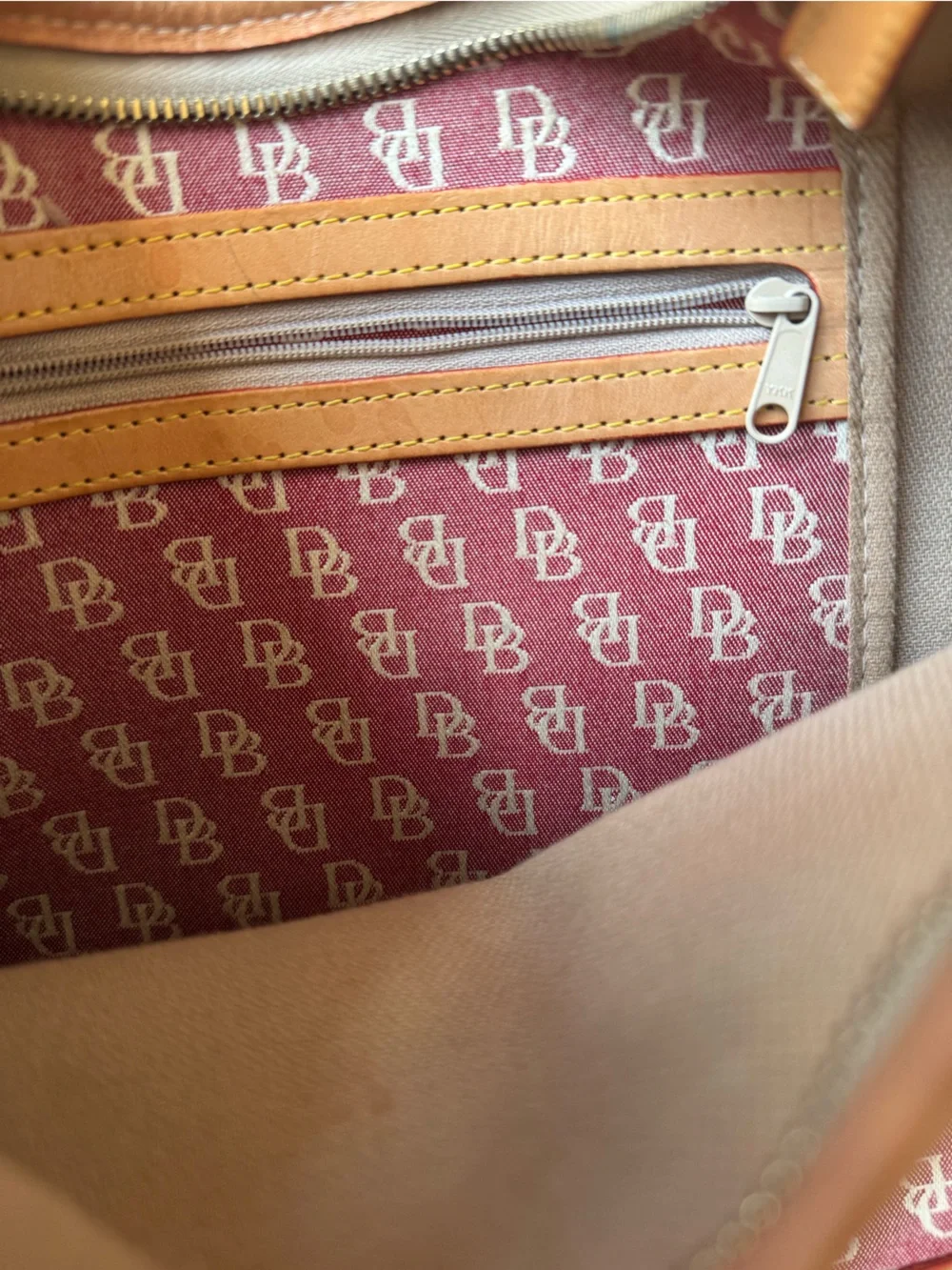 Dooney & Bourke Burgundy Logo Shoulder Hobo Bag with Tan Leather Trim Y2K